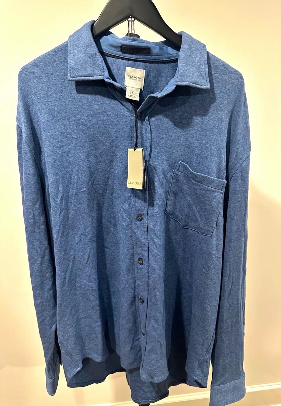 GIASONE Mens XL Blue Solid Long Sleeve Button-Up- NWT